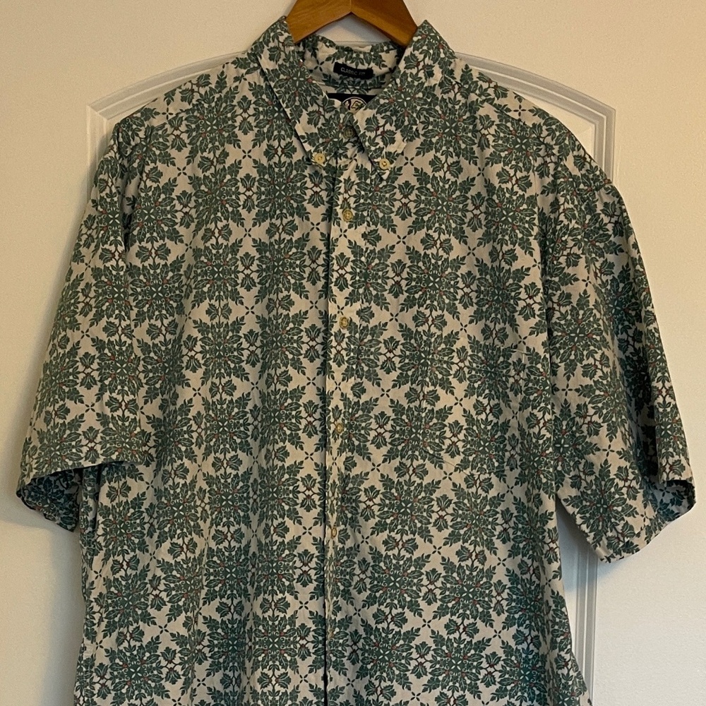 Reyn Spooner Men's XXL Button Down Shirt Cotton Hawaiian Aloha Green Holly Red - Picture 7 of 10